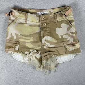 We The Free Free People Shorts Womens Sz 0 Brown Camo Cut-Off Cargo Button Fly